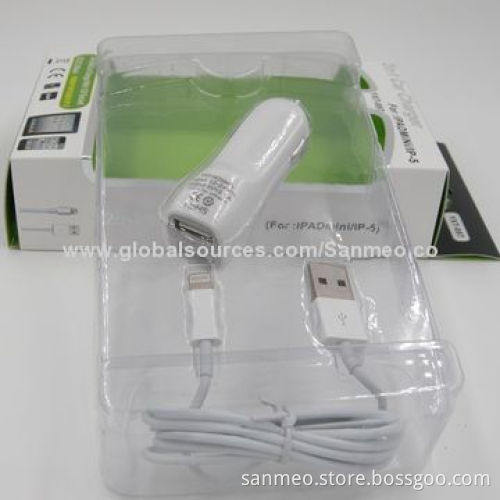2-in-1 Car Charger for iPad Mini/iPhone 5/6, High Speed, Intelligent Charging, Stylish and UniqueNew